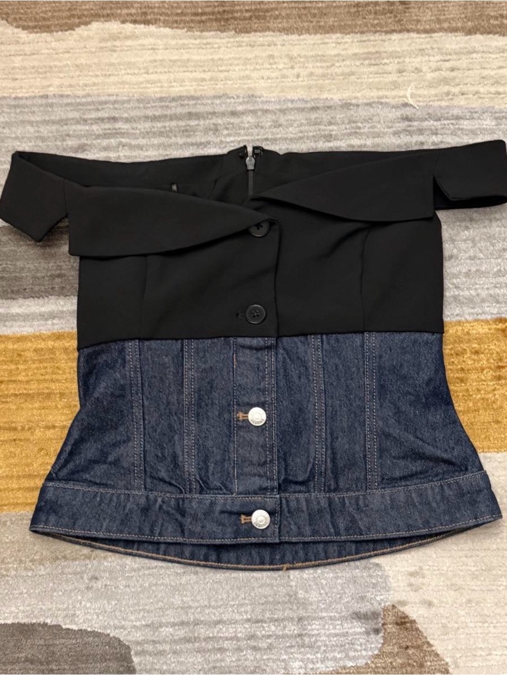 Express Y2K Black & Dark Blue Denim Off-Shoulder